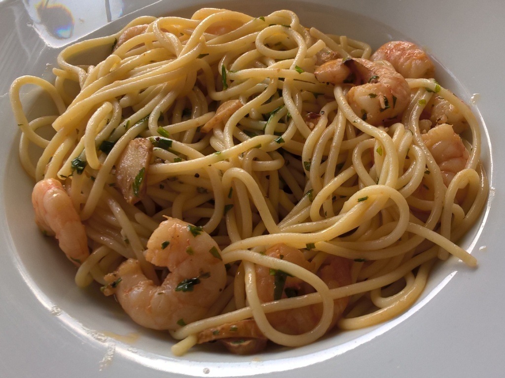 Spaghetti mit Gambas al Pil Pil